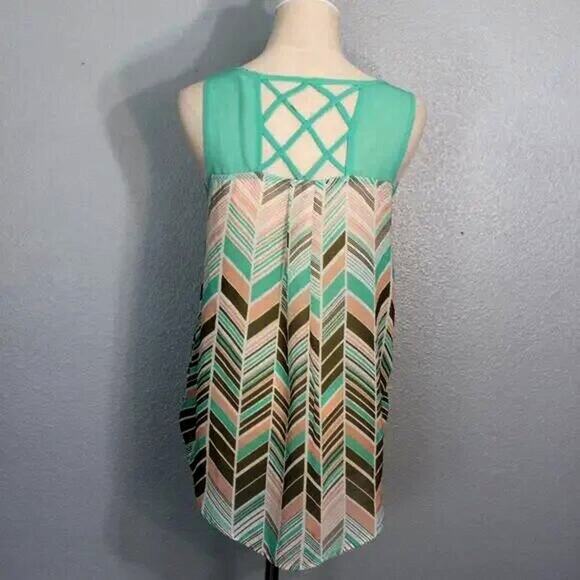 Mine Tribal Print Colorful Tank Top Lattice Back Size M - Picture 6 of 9